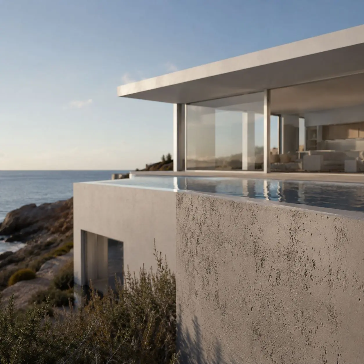 Fachada de una vivienda junto al mar Mediterráneo, expuesta al ambiente marino