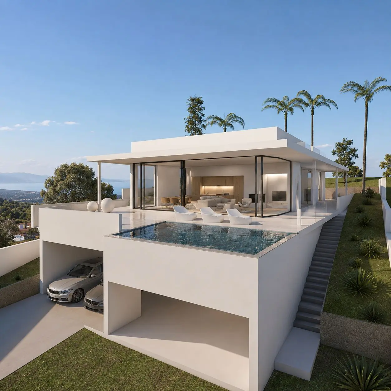 Vivienda unifamiliar de diseño en ladera con piscina y vistas al mar en Alicante